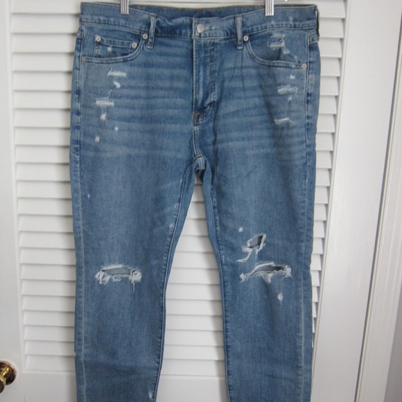 Mens Abercrombie & Fitch Slim Straight Skinny Distressed Denim in Medium Blue 36 - Picture 1 of 4